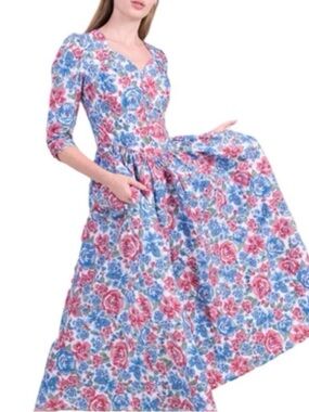 Batsheva Floral Print Cotton Poplin Embroidered Maxi Dress Cottagecore Boho NEW